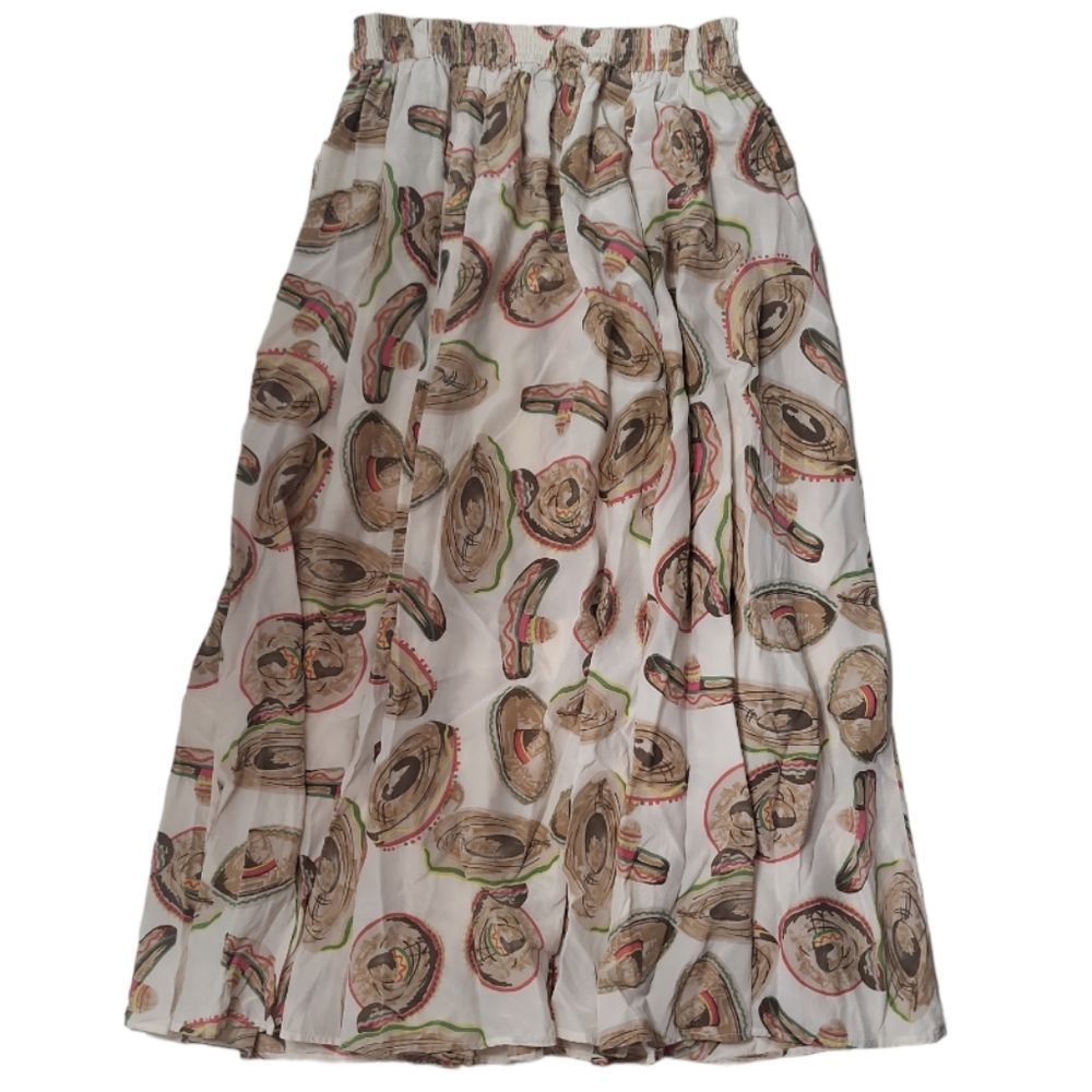 SANDRA ROTH 80s Vintage 100% Silk Sombrero Print Unlined‎ Maxi Skirt  Size 10